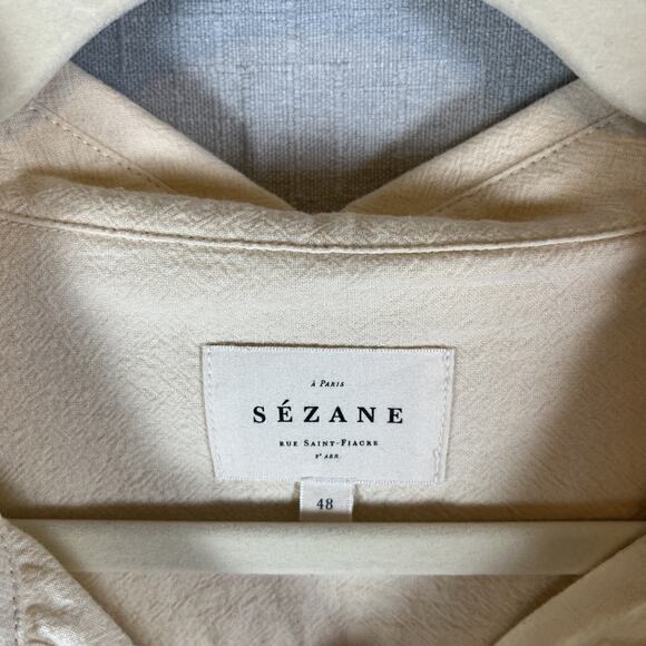 Sezane Maxy Top Shirt Oversized Beige Fits 16 & Up Floral Embroidered Button Up - Picture 5 of 15